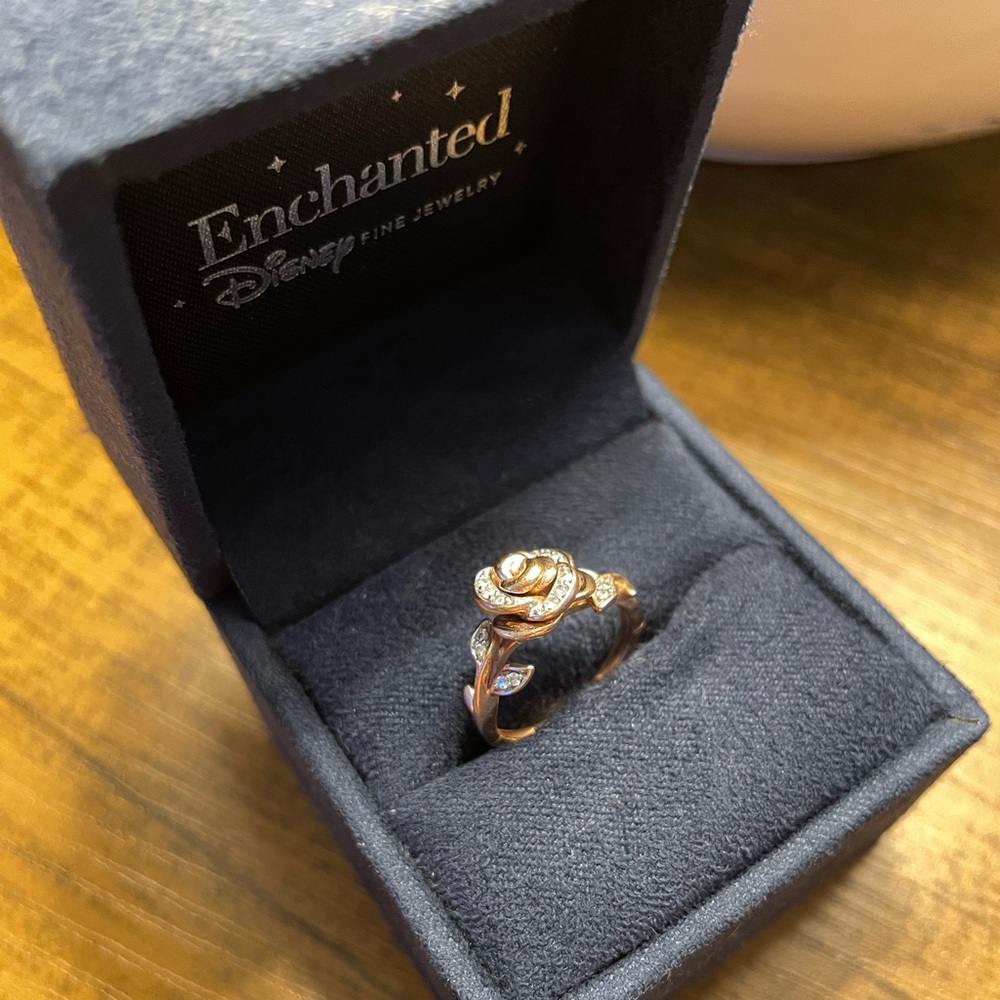 Enchanted Disney Belle 1/10 CT. T.W. Diamond Rose Ring in 10K Rose Gold Zales